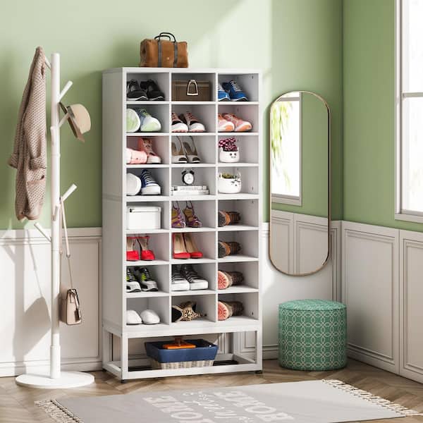 Tribesigns Shoe Storage Cabinet, Freestanding Shoe Storage Organizer with  24 Cubbies, 8-Tier White Shoe Rack with Adjustable Partition for Entryway