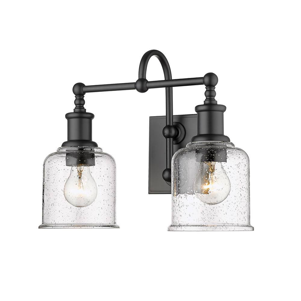 Bryant Matte Black 2-Light Vanity with Clear Seedy Glass Shades