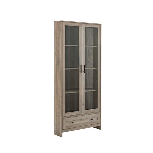 Home Source Industries Home Source Corner Storage Cabinet in Grey Wash with Glass-Doors