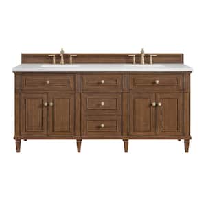 Lorelai 72.0 in. W. x 23.5 in. D x 34.06 in. H Double Vanity in Mid-Century Walnut with Arctic Fall Solid Surface Top