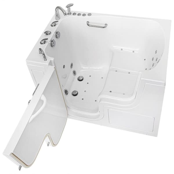 Wheelchair TransferXXXL 55 in. Walk-In Whirlpool and Air Bath Bathtub in White, Fast Fill Faucet, LHS 2 in. Dual Drain