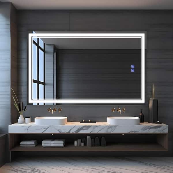 Lirago 32 in. W x 51 in. H Rectangular LED Dimmable Anti-Fog Bathroom Vanity Mirror in Silver