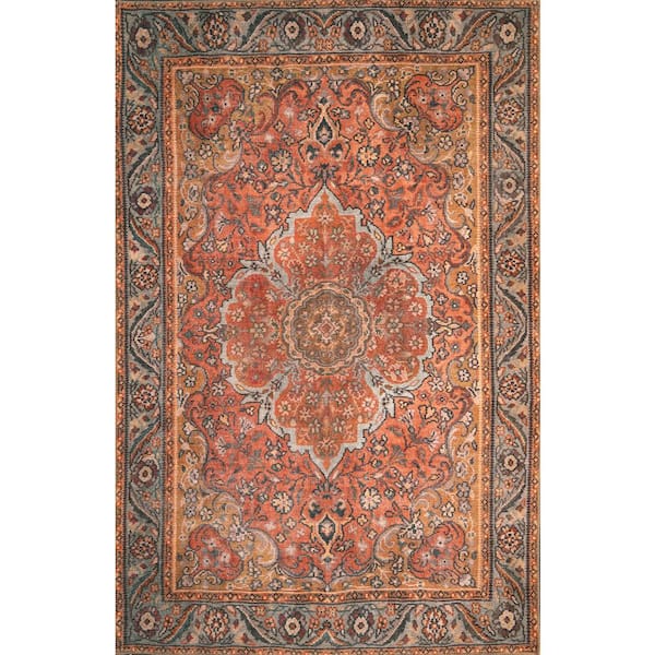 Cayetana Rust 10 ft. x 14 ft. Vintage Distressed Machine Washable Area Rug