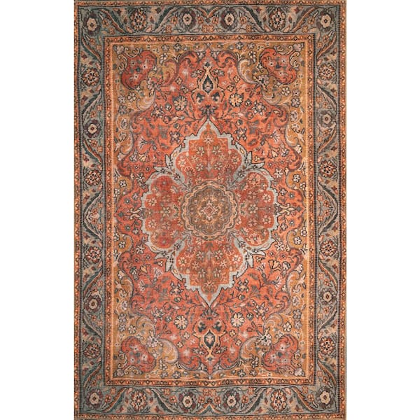 MILLERTON HOME Cayetana Rust 2 ft. x 3 ft. Vintage Distressed Machine Washable Area Rug