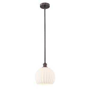 White Venetian 100-Watt 1-Light Oil Rubbed Bronze Shaded Mini Pendant Light with Painted Glass Shade