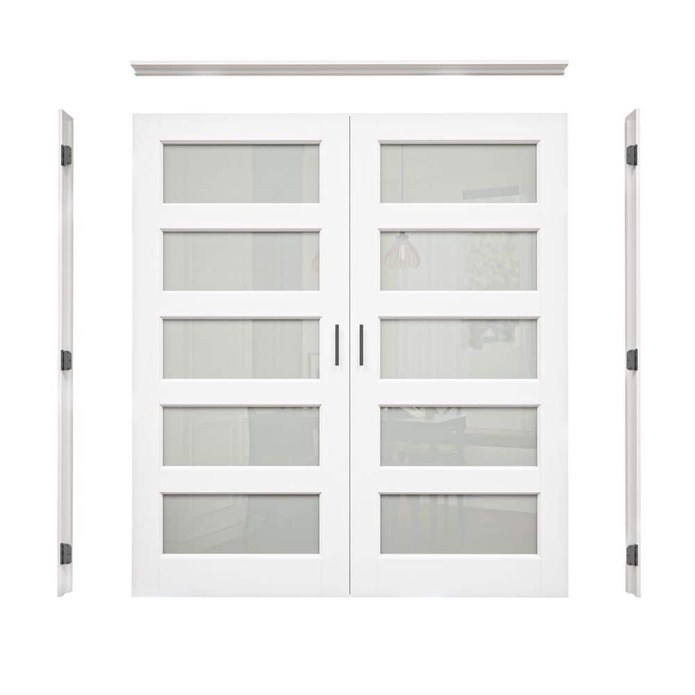 ARK DESIGN 72 in. x 80 in. 5-Lite Frosted Glass Universal White Solid ...