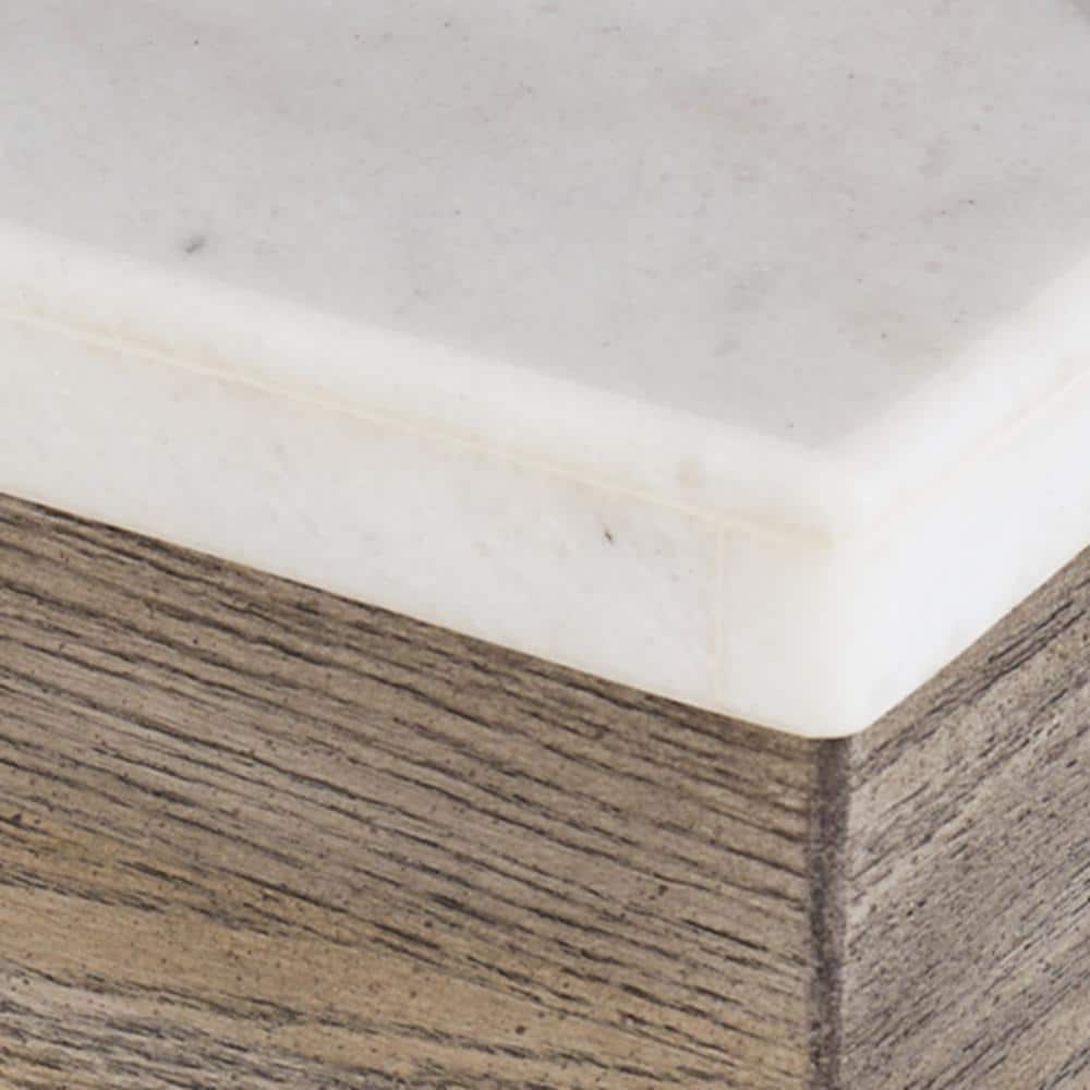 Loyaska 24 in. Brown/Ivory Square Marble End Table with Trestle Base - thumbnail 9