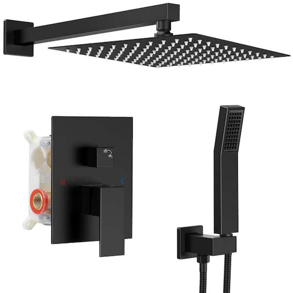 Single Handle 2-Spray Square Shower Faucet Bathroom Shower Combo Set 2.5 GPM with Adjustable Heads in Matte Black