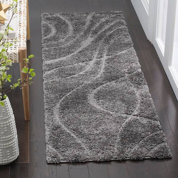 Florida Shag 2 ft. x 19 ft. Gray/Gray Wave Runner Rug