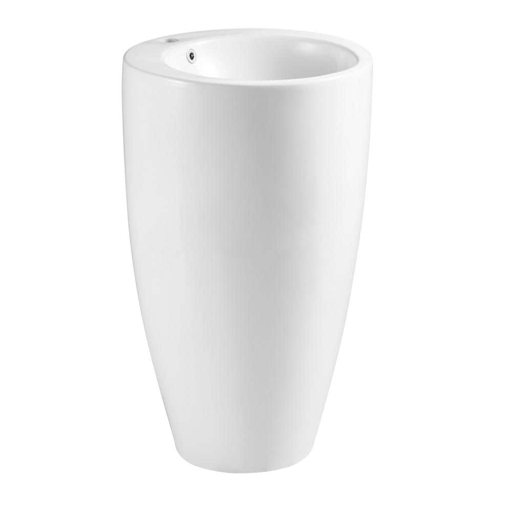 Eridanus 33 in. Tall Round Ceramic Pedestal Sink with Overflow and Pop