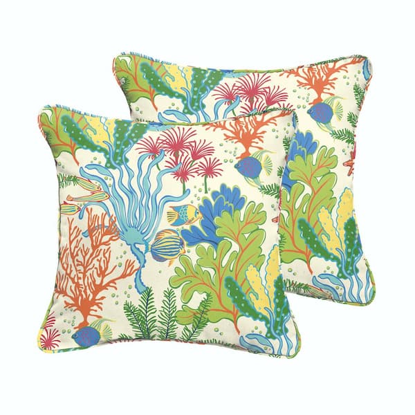 SORRA HOME Splish Splash Terrace Atlantis Square Outdoor Throw Pillow (2-Pack)