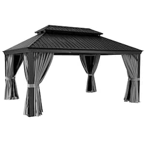 16 ft. x 12 ft. Hardtop Gazebo with Galvanized Steel Double Roof, Mosquito Netting, and Curtain