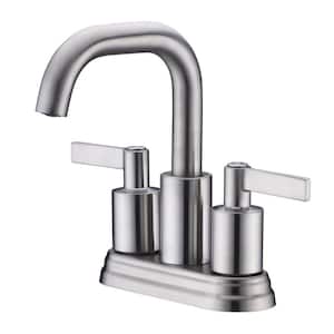 Kree 4 in. Centerset 2-Handle Bathroom Faucet with Drain Assembly, Swivel Spout, Rust Resist in Brushed Nickel