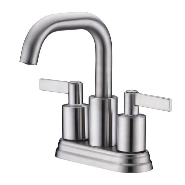 Ultra Faucets Kree 4 in. Centerset 2-Handle Bathroom Faucet with Drain Assembly, Swivel Spout, Rust Resist in Brushed Nickel