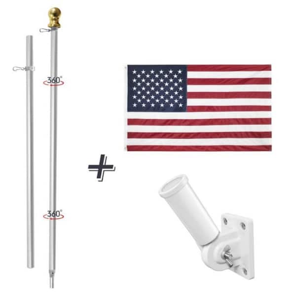 Unbranded Flag Stars 3 ft. x 5 ft. Nylon American Flag 2-Sided House Flag with 2 sections 6 ft. Aluminum Flagpole Kit - Sliver