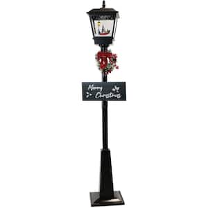 71 in. Christmas Musical Street Lamp with Car Scene, 2 Signs, Cascading Snow, and Christmas Carols