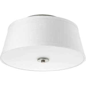 Arden Collection 2-Light Brushed Nickel Flush Mount with Linen Shade