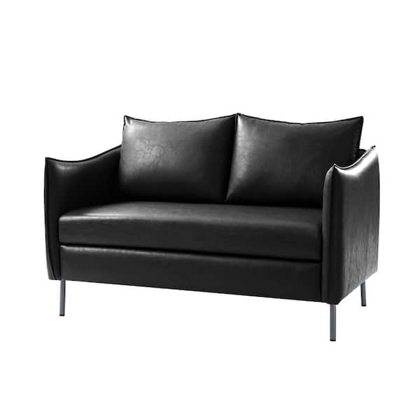 JAYDEN CREATION Theodoric Black 53"W Modern Upholstered Leather Loveseat