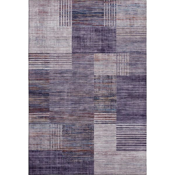 Mayfield Premium Machine Washable Abstract AMF2149 Plum 3 ft. x 4 ft. Area Rug