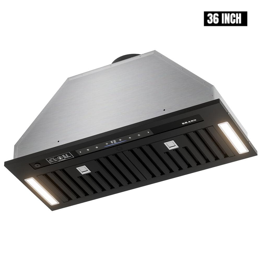 36 in. 900 CFM Convertible Insert Range Hood in Black Stainless Steel with Charcoal Filter and LED Lights