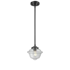 Oxford 100-Watt 1-Light Oil Rubbed Bronze Shaded Mini Pendant Light with Clear Glass Shade
