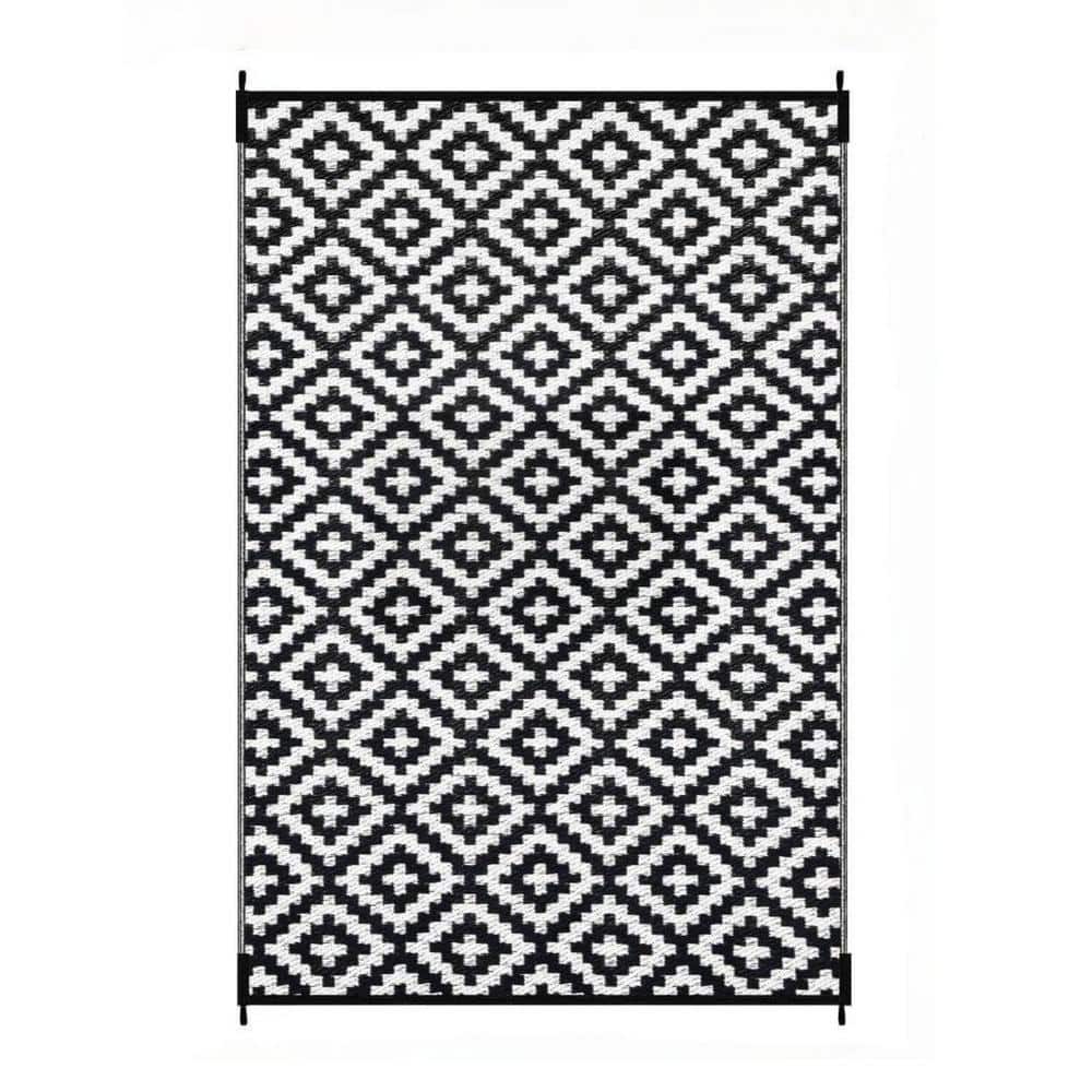 6 ft. x 9 ft. Outdoor Reversible Durable Waterproof Plastic Straw Area Rug for Patio and Camping, Black and White price history on PriceWatchPro