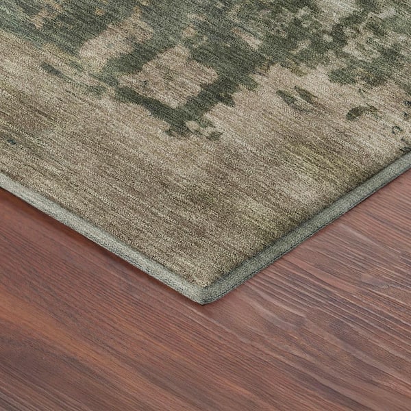 Mayfield Premium Machine Washable Abstract AMF2366 Olive 2 ft. x 7 ft. Runner Rug