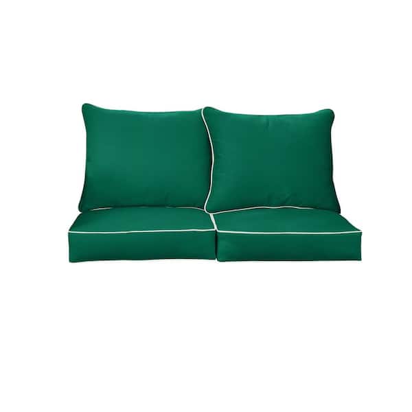 SORRA HOME 22.5 in. x 22.5 in. Sunbrella Deep Seating Indoor/Outdoor Canvas Forest Green and Natural Loveseat Cushion