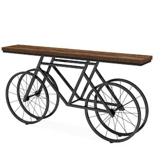 Benjamin 70.9 in. Rustic Brown Rectangle Wooden Extra Long Console Table Bicycle Metal Base