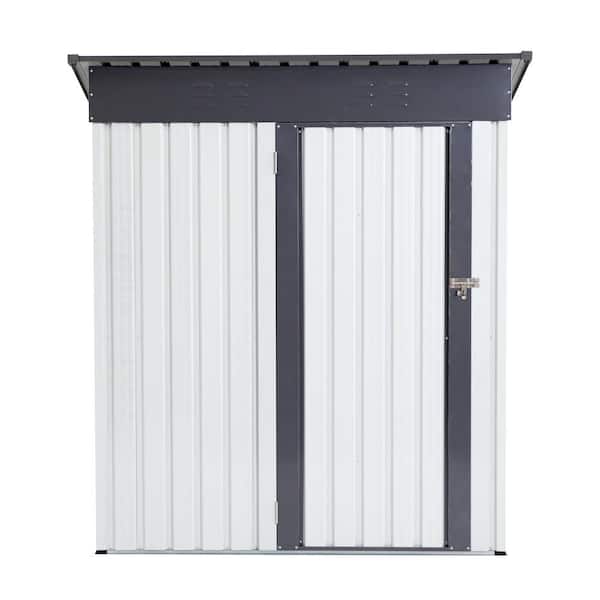 5 ft. x 3 ft. White Garden Metal Storage Lifter Shed Gray Outdoor Storing Tools Rainproof Hinge Door Version