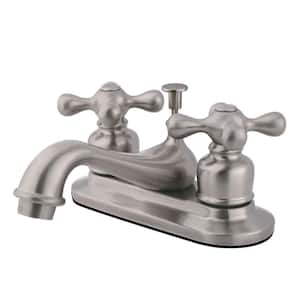 Restoration 4 in. Centerset 2-Handle Bathroom Faucet with Plastic Pop-Up in Brushed Nickel