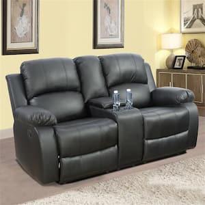 73.5 in. W Pillow Top Arm Faux Leather Rectangle Reclining Sofa in Black