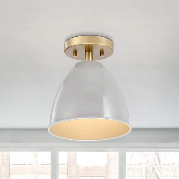 Designers Fountain Biba 8.25 in. 1-Light Brushed Gold Modern Entryway Semi-Flush Mount with Metal Shade