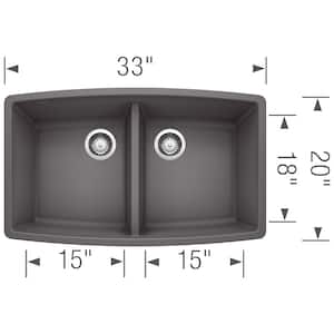 Performa Granite Composite 33 in. x 20 in. 50/50 Double Bowl Undermount Kitchen Sink in Cinder