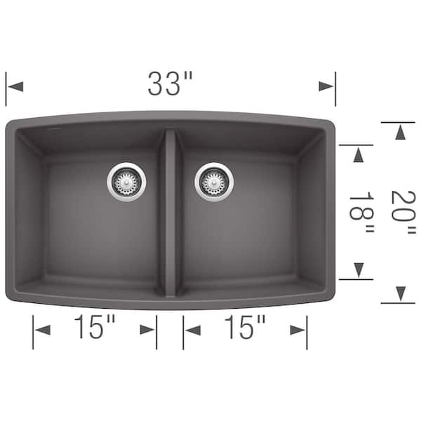 Performa Granite Composite 33 in. x 20 in. 50/50 Double Bowl Undermount Kitchen Sink in Cinder