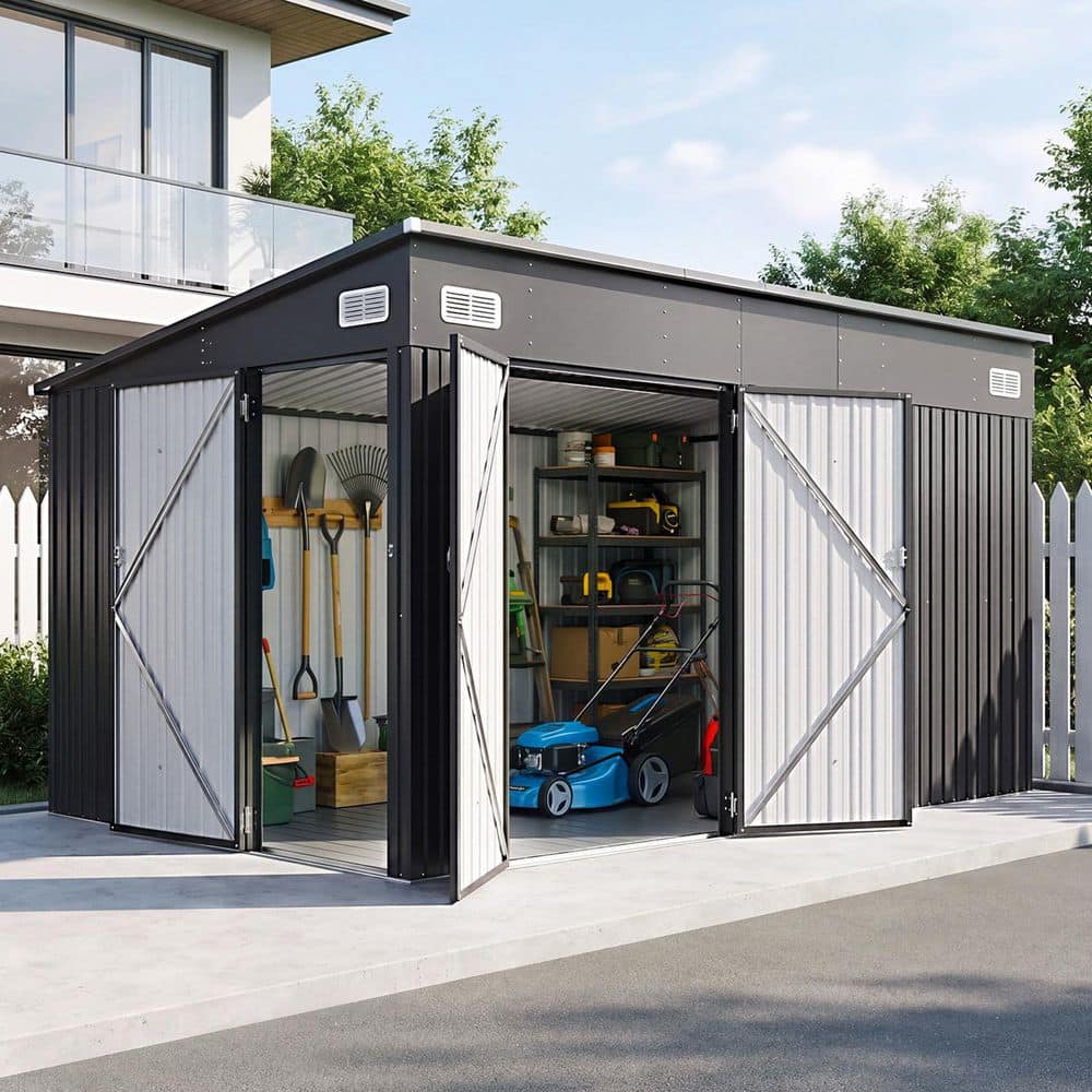 Sizzim 10 ft. W x 8 ft. D Outdoor Metal Storage Shed with 3