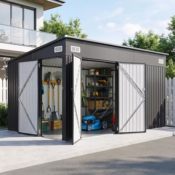 Sizzim 10 ft. W x 8 ft. D Outdoor Metal Storage Shed with 3