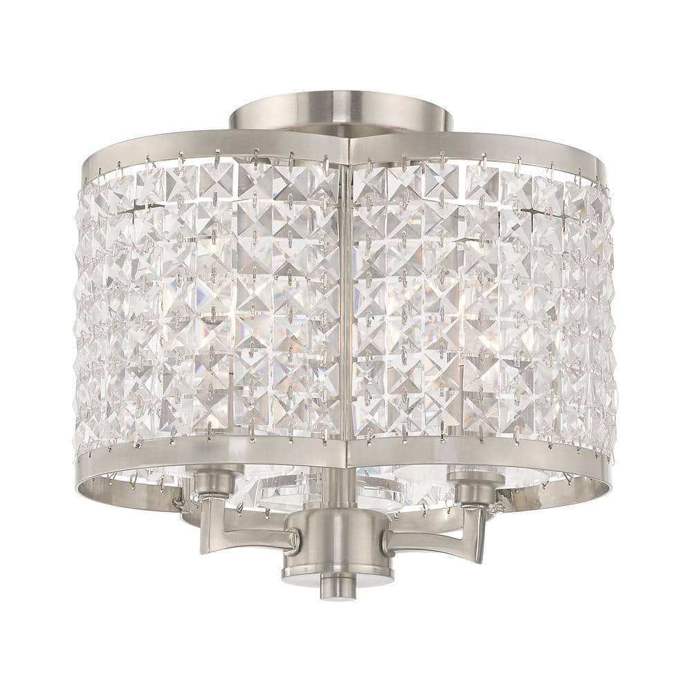 Grammercy Brushed Nickel 3-Light Crystal Drum Flush Mount