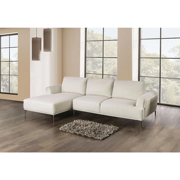 Furniture of America Orlandi 113 in. Flared Arm 1-Piece Chenille L-Shaped Sectional Sofa in Beige With Extendable Backrest