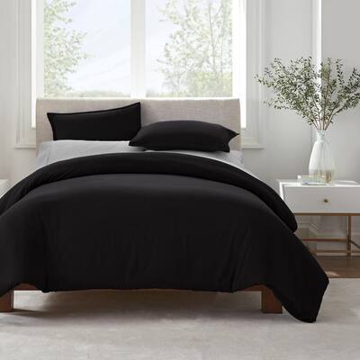 Serta Simply Clean 3 Piece Black Solid, Solid Black Queen Size Bed Set