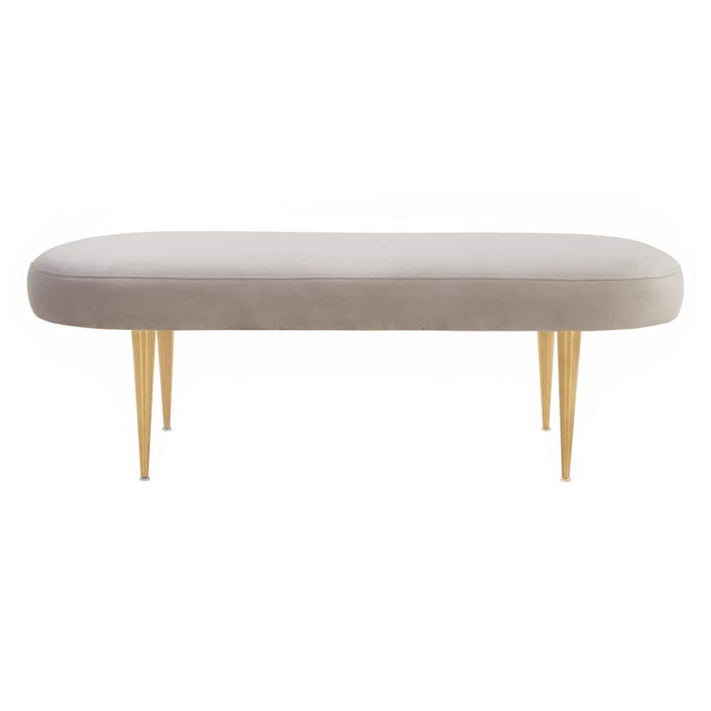 Elegant Glamour Pale Taupe Velvet Oval Bench with Retro Gold Legs