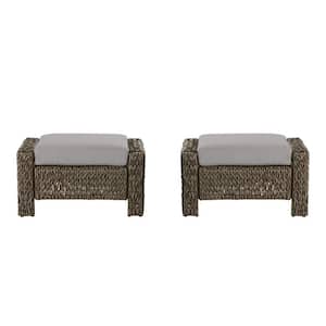 Laguna Point Brown Wicker Outdoor Patio Ottoman with CushionGuard Stone Gray Cushions (2-Pack)