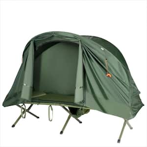 1-Person Green Outdoor Folding Camping Tent Cot Elevated Compact Tent with External Cover