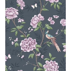 Akina Navy Floral Textured Peelable Paper Wallpaper