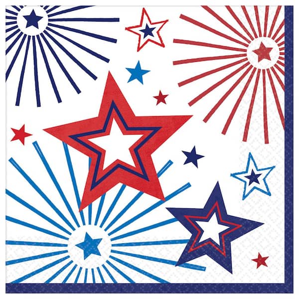 Amscan 5 in. x 5 in. Multi-Color Happy Fourth Beverage Napkins (3-Pack)