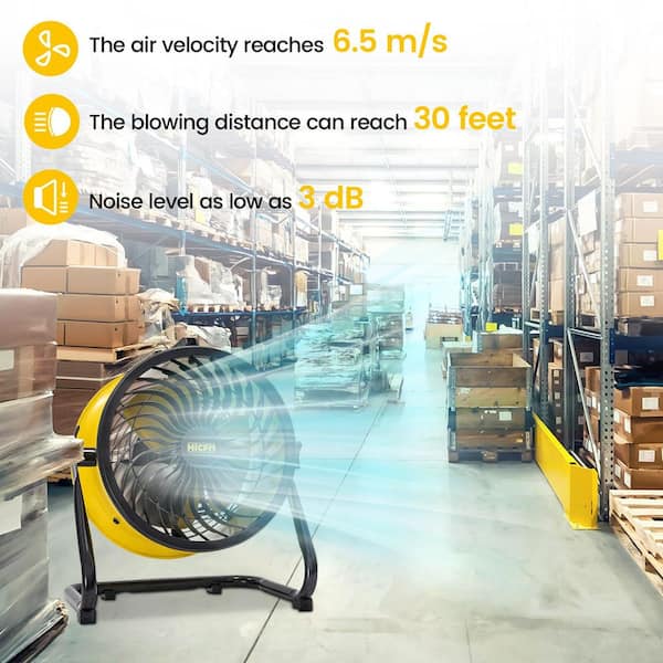 10 in. 3 Speeds Heavy Duty High Velocity Turbo Floor Fan in Yellow with Powerful 1/12 HP Motor
