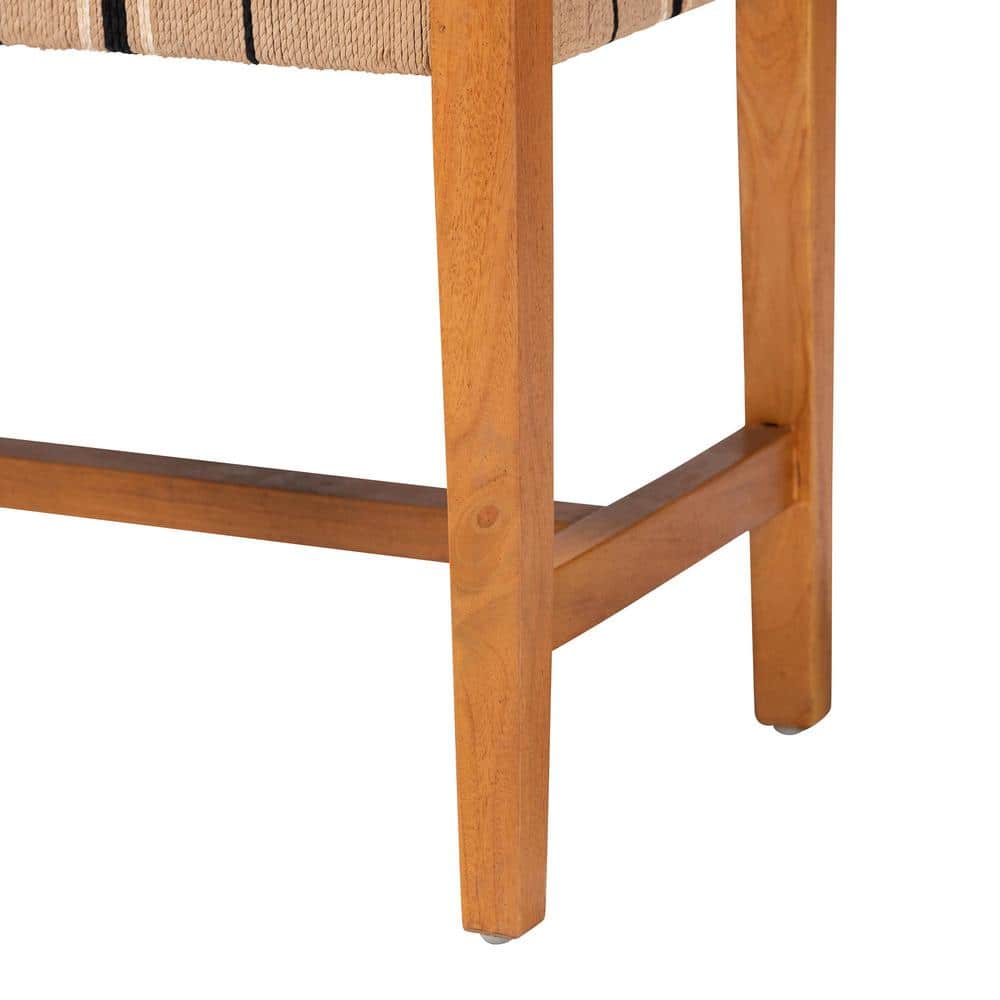 Natural Mahogany and Woven Paper Loom Bohemian Dining Bench