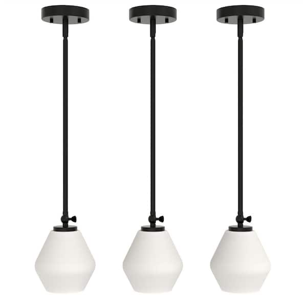 YANSUN 6 in. 1-Light Black Mini Kitchen Island Pendant Light with Glass Shade for Dining Room Bedroom（3-Pack）