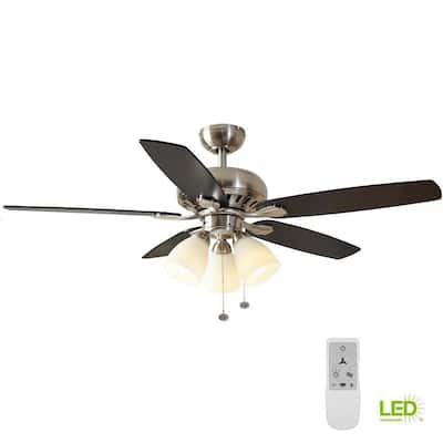 Rockport 52 in. Brushed Nickel LED Smart Ceiling Fan with Light Kit and Remote Works with Google Assistant and Alexa
