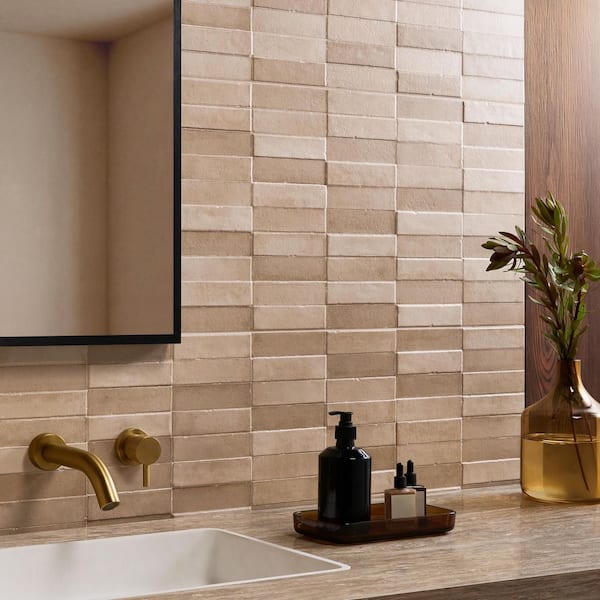 Mira Desert Beige 4 in. x 0.43 in. Textured Matte Ceramic Wall Tile Sample